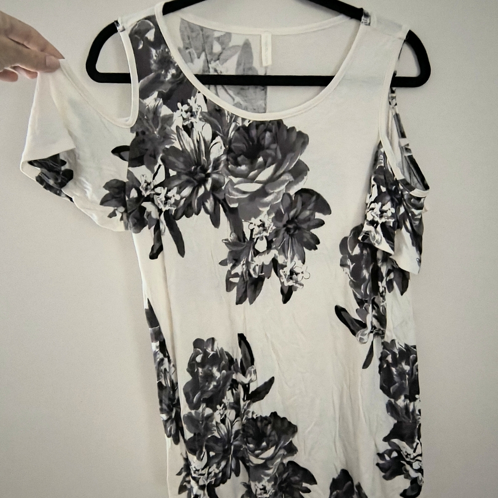 Floral Cold Shoulder Top - Black and White